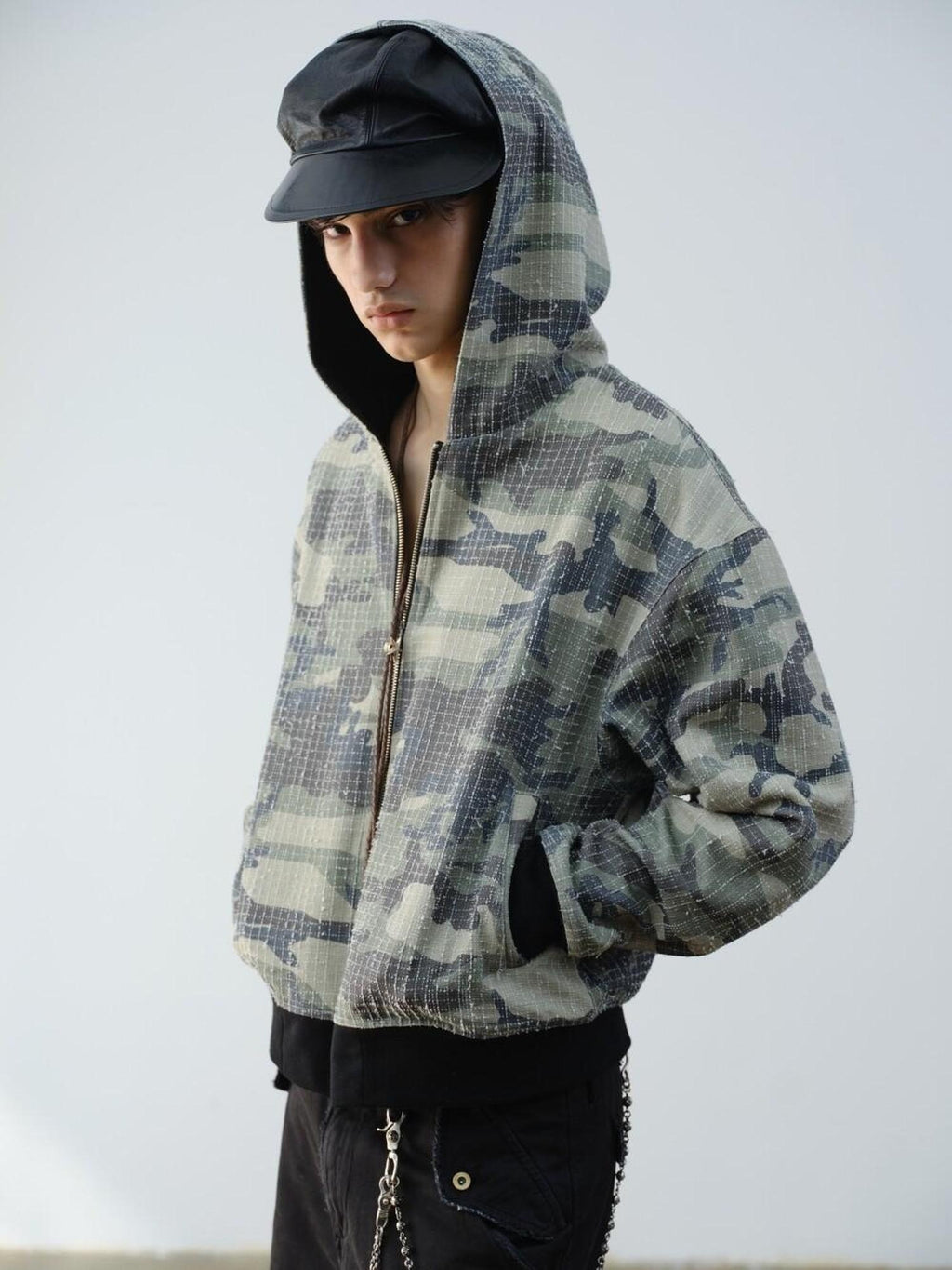 VLABMADE Reversible Camo Cotton Loose Fit Hooded Batwing Short Casual Men Zip Hoodies