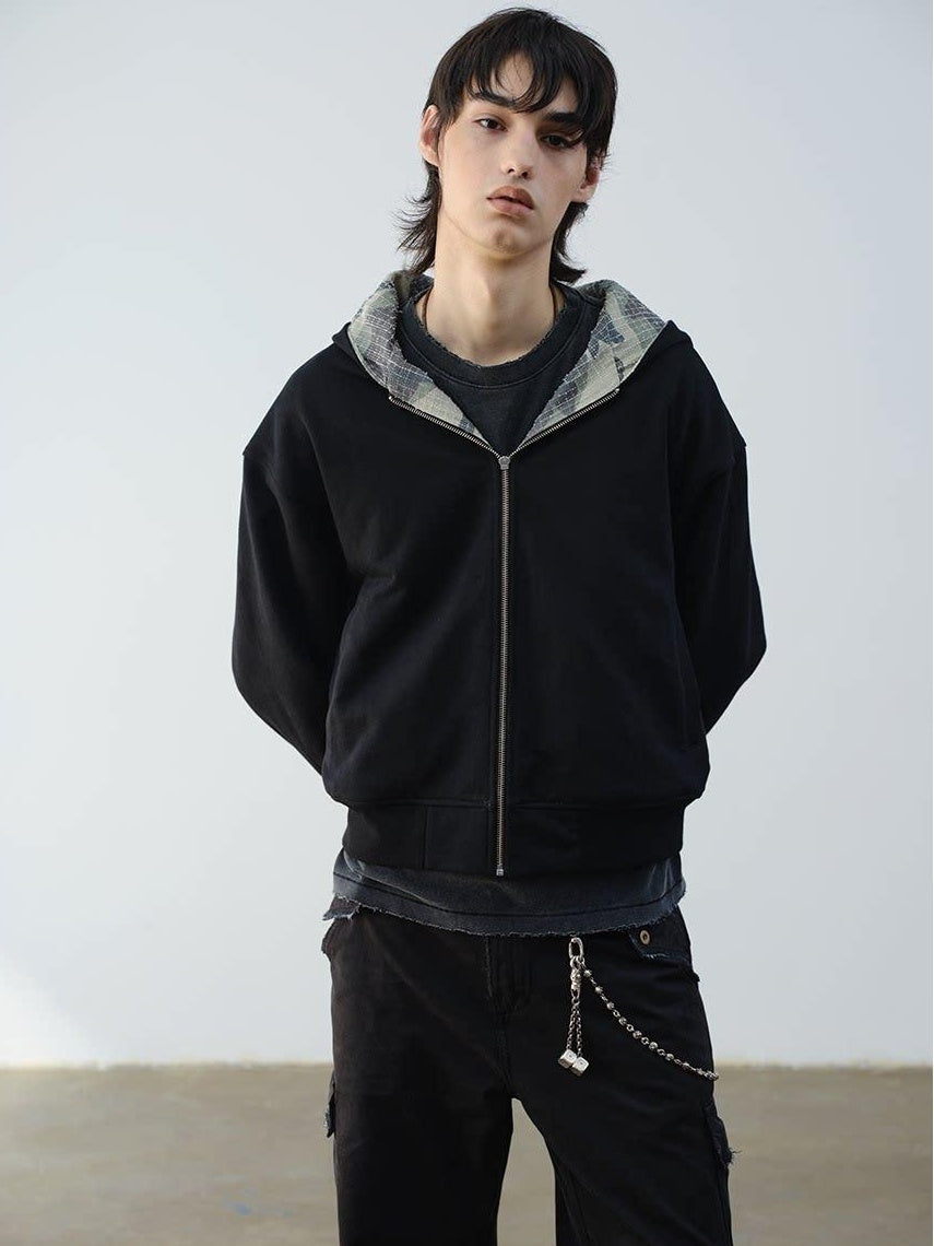 VLABMADE Reversible Camo Cotton Loose Fit Hooded Batwing Short Casual Men Zip Hoodies