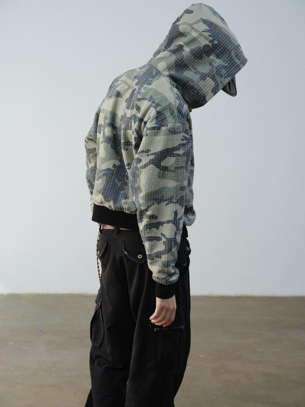VLABMADE Reversible Camo Cotton Loose Fit Hooded Batwing Short Casual Men Zip Hoodies