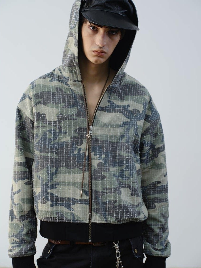 VLABMADE Reversible Camo Cotton Loose Fit Hooded Batwing Short Casual Men Zip Hoodies