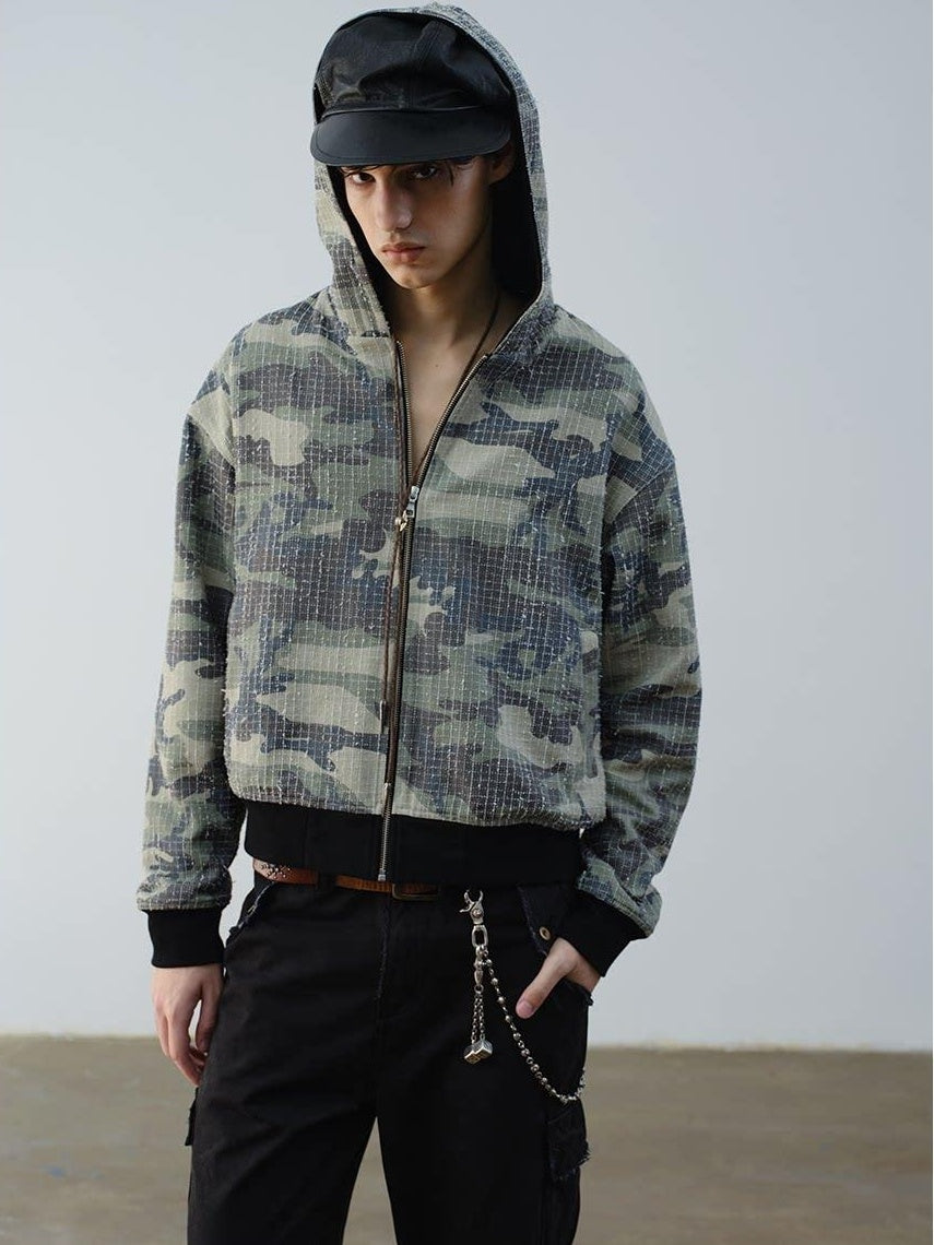 VLABMADE Reversible Camo Cotton Loose Fit Hooded Batwing Short Casual Men Zip Hoodies
