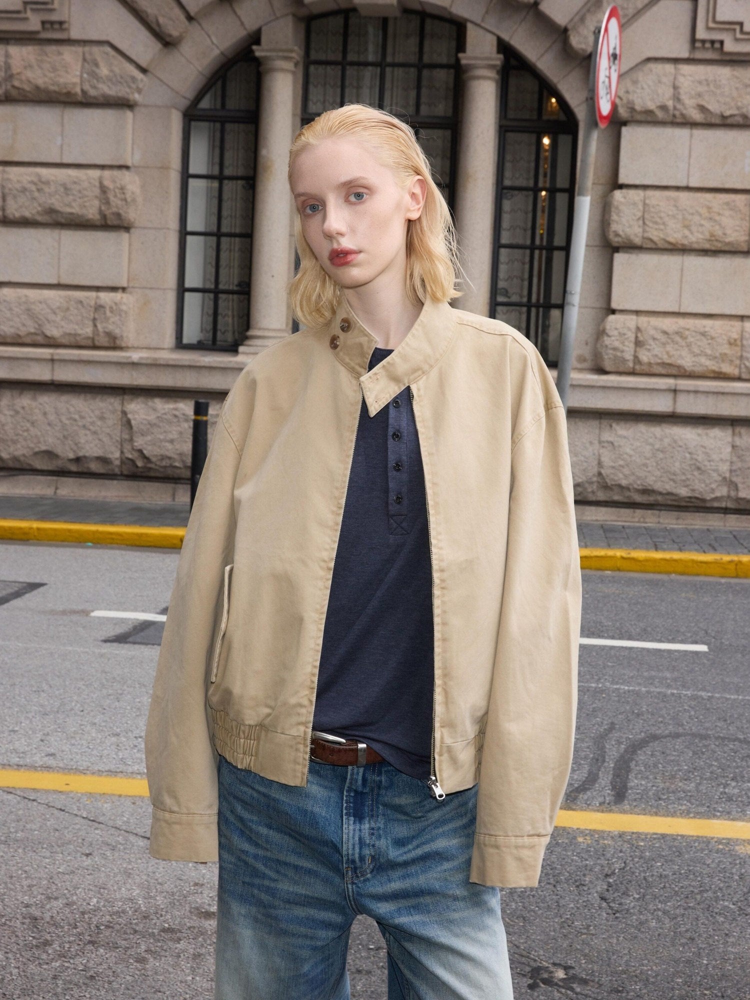 VLABMADE Reversible Vintage Relaxed Cotton Unisex Khaki Plaid Zipper Harrington Jackets