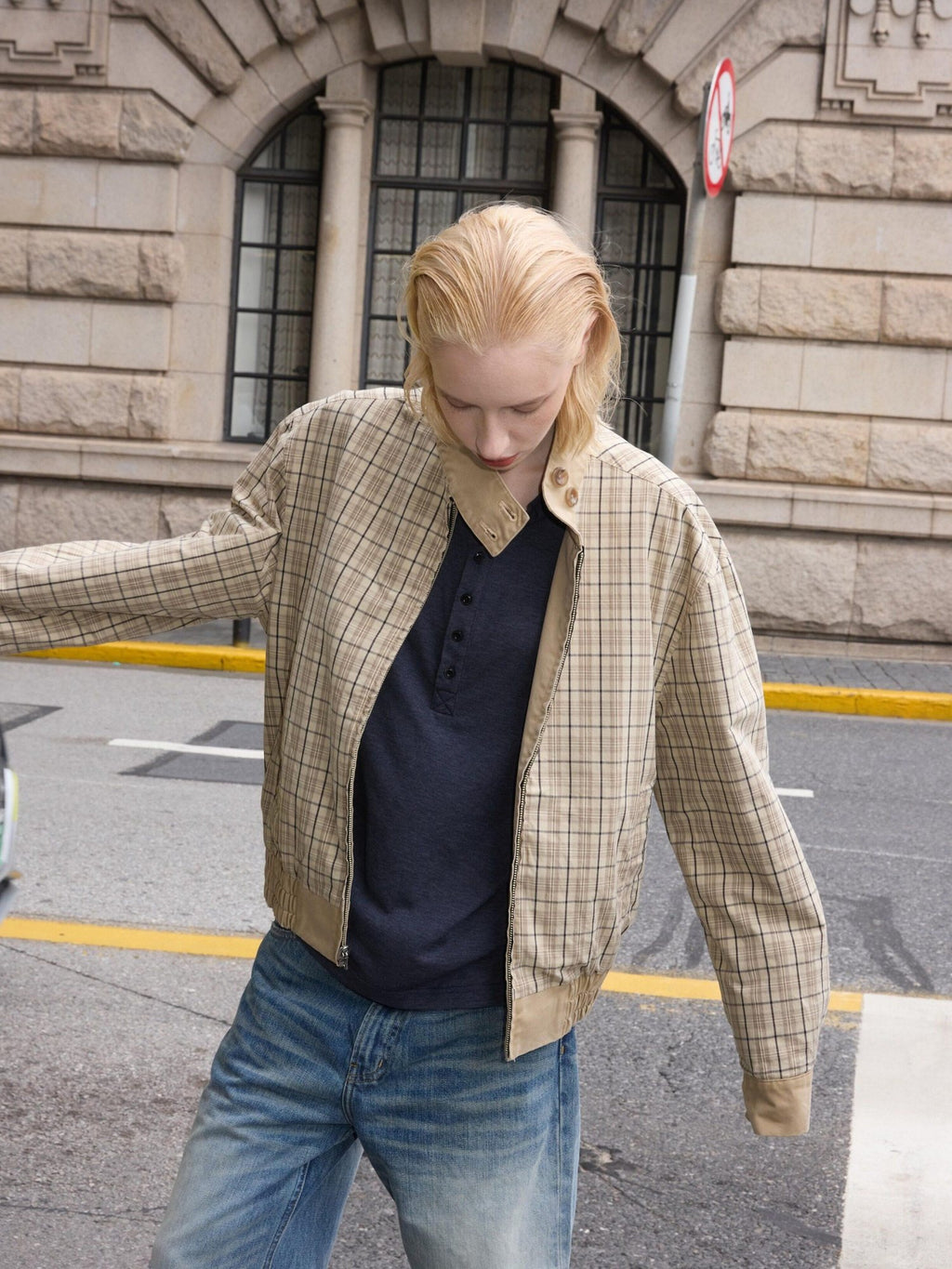 VLABMADE Reversible Vintage Relaxed Cotton Unisex Khaki Plaid Zipper Harrington Jackets