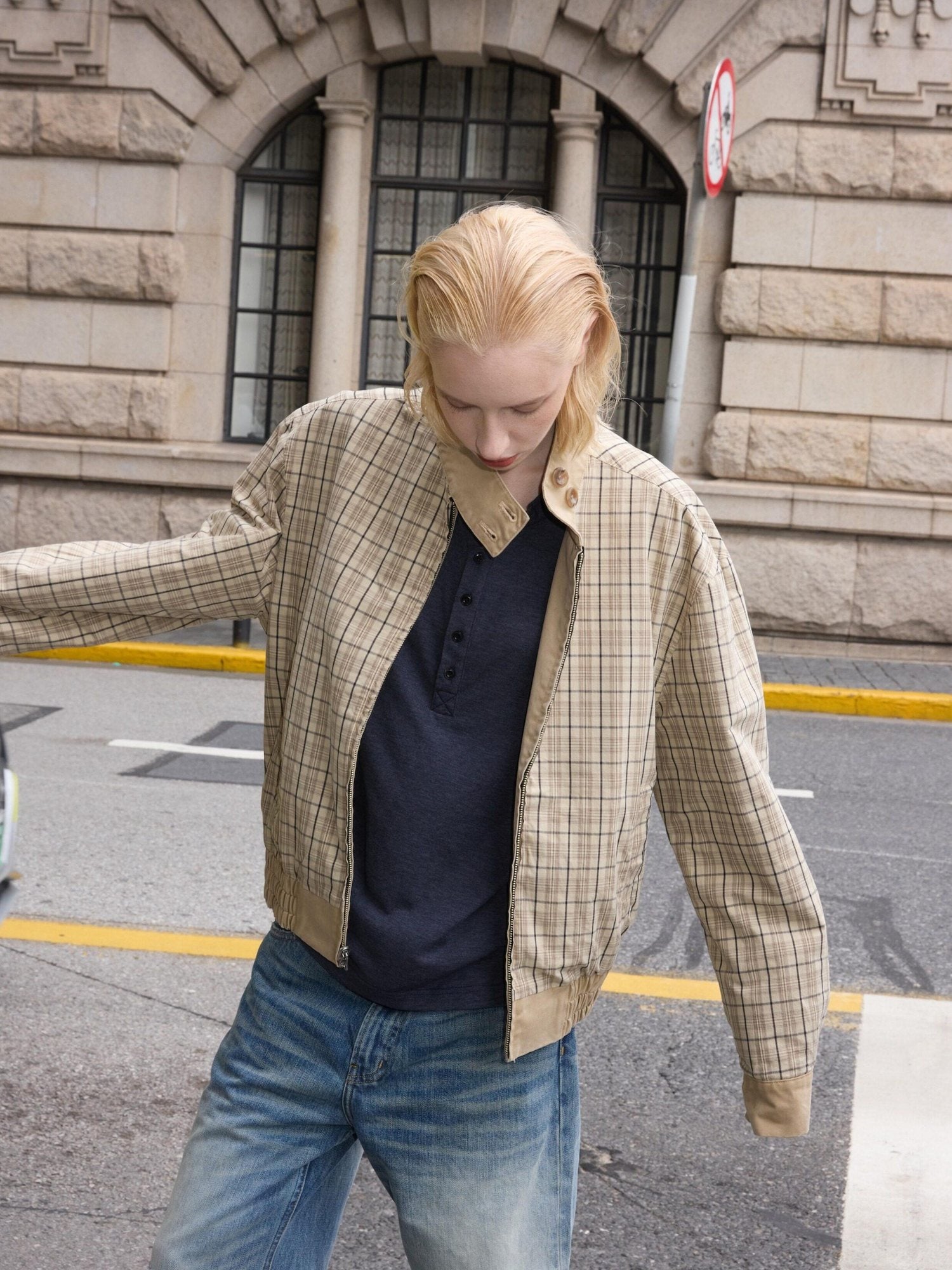 VLABMADE Reversible Vintage Relaxed Cotton Unisex Khaki Plaid Zipper Harrington Jackets