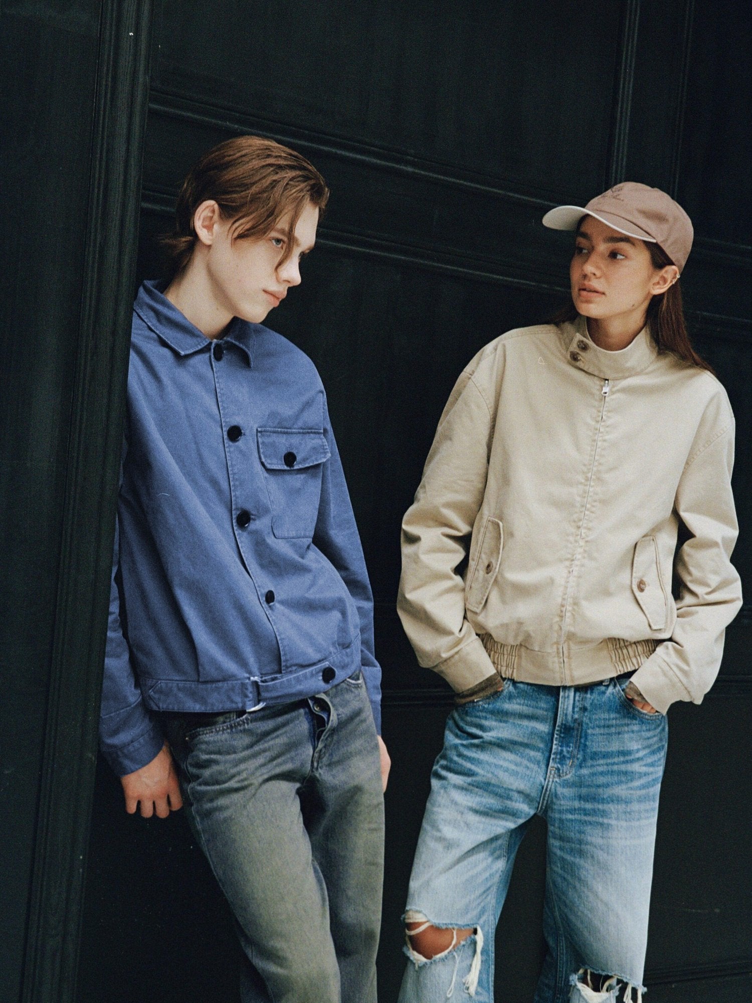 VLABMADE Reversible Vintage Relaxed Cotton Unisex Khaki Plaid Zipper Harrington Jackets