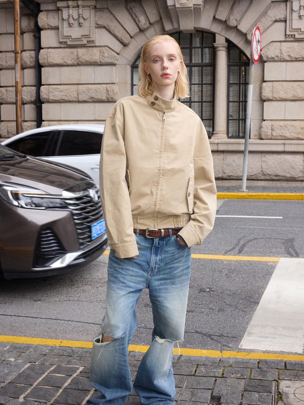 VLABMADE Reversible Vintage Relaxed Cotton Unisex Khaki Plaid Zipper Harrington Jackets