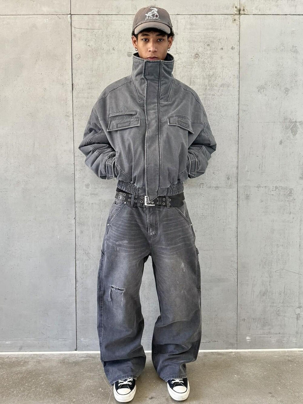 VLABMADE Ripped Washed Mid Rise Grey Denim Relaxed Outdoor Breathable Classic Cargo Pants