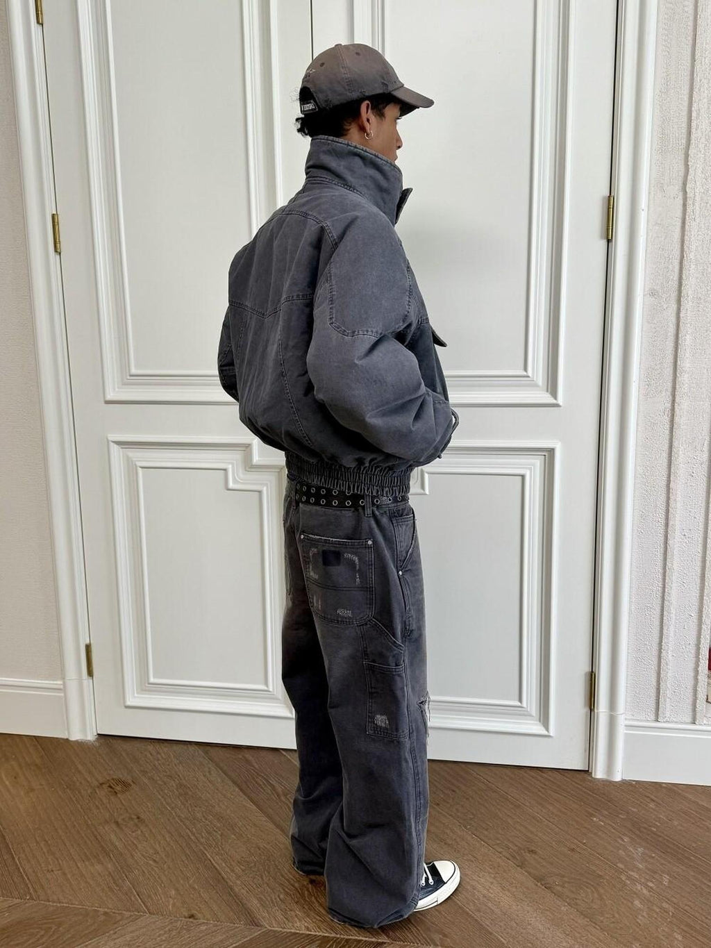 VLABMADE Ripped Washed Mid Rise Grey Denim Relaxed Outdoor Breathable Classic Cargo Pants