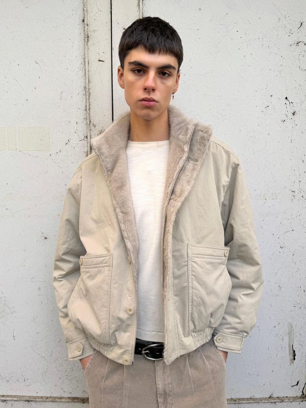 VLABMADE Ruched Cotton Filled Short Stand Collar Unisex Patch Pocket Puffer Jackets