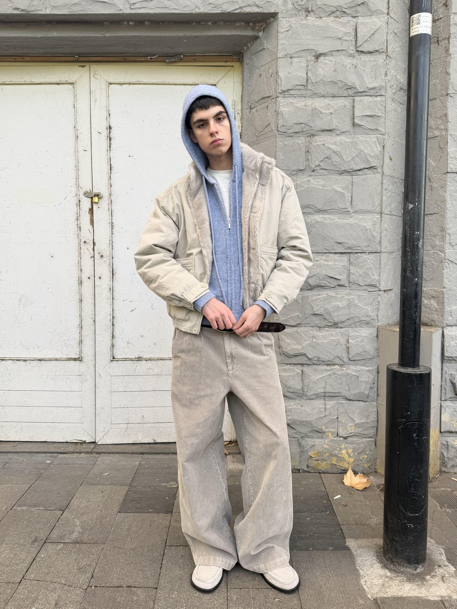 VLABMADE Ruched Cotton Filled Short Stand Collar Unisex Patch Pocket Puffer Jackets