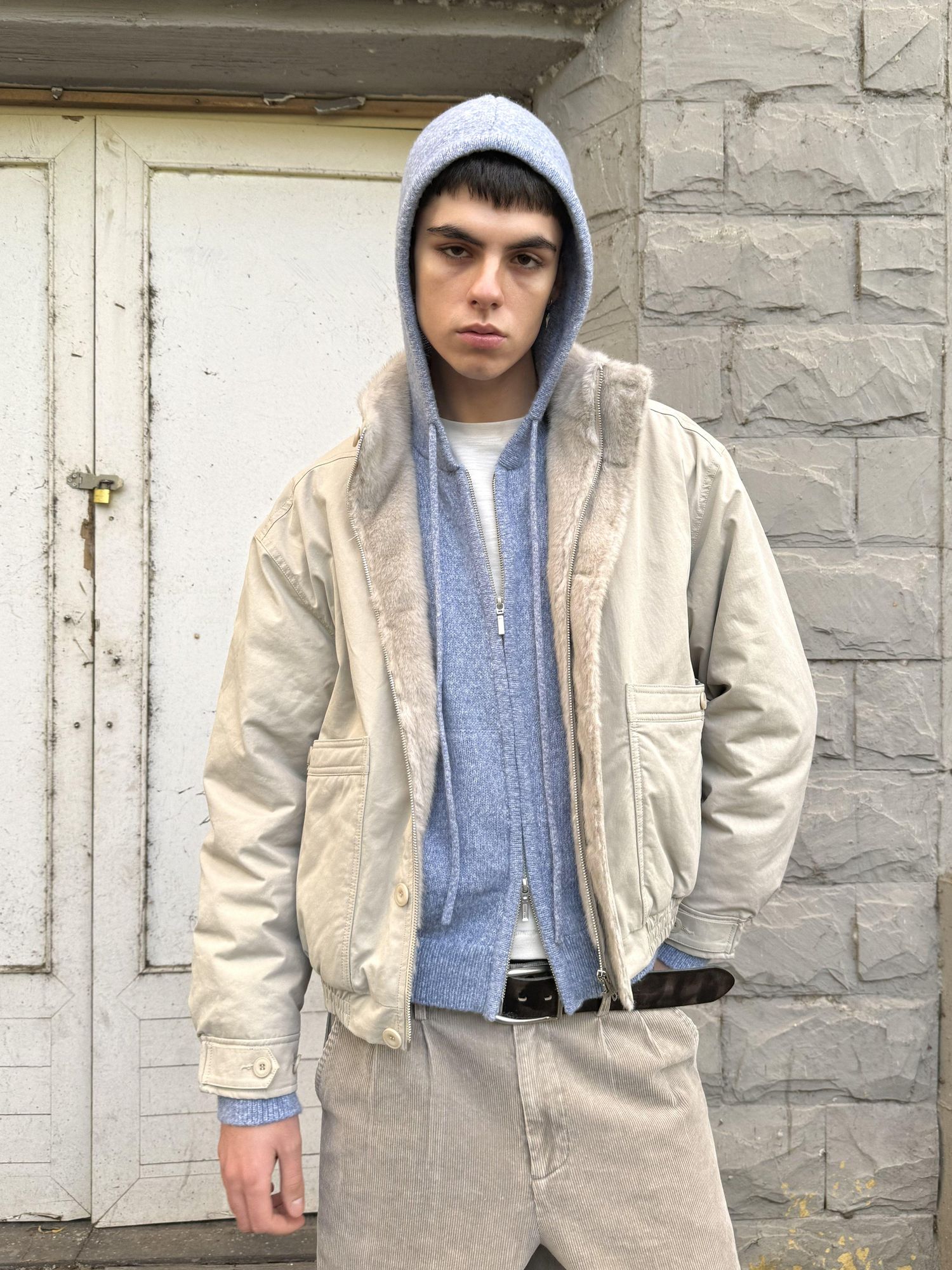 VLABMADE Ruched Cotton Filled Short Stand Collar Unisex Patch Pocket Puffer Jackets