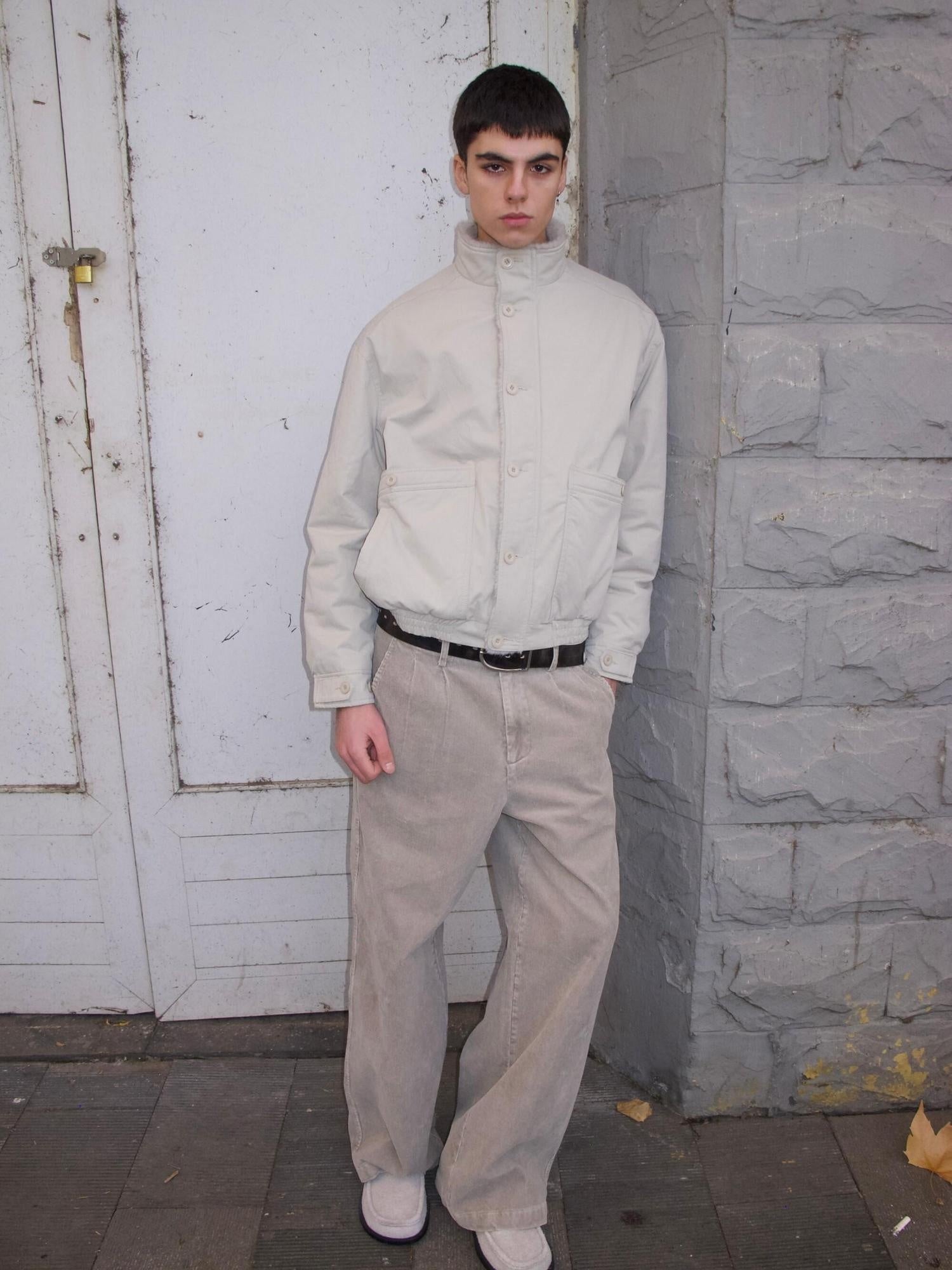 VLABMADE Ruched Cotton Filled Short Stand Collar Unisex Patch Pocket Puffer Jackets