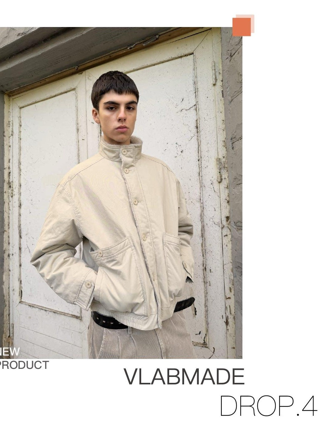 VLABMADE Ruched Cotton Filled Short Stand Collar Unisex Patch Pocket Puffer Jackets