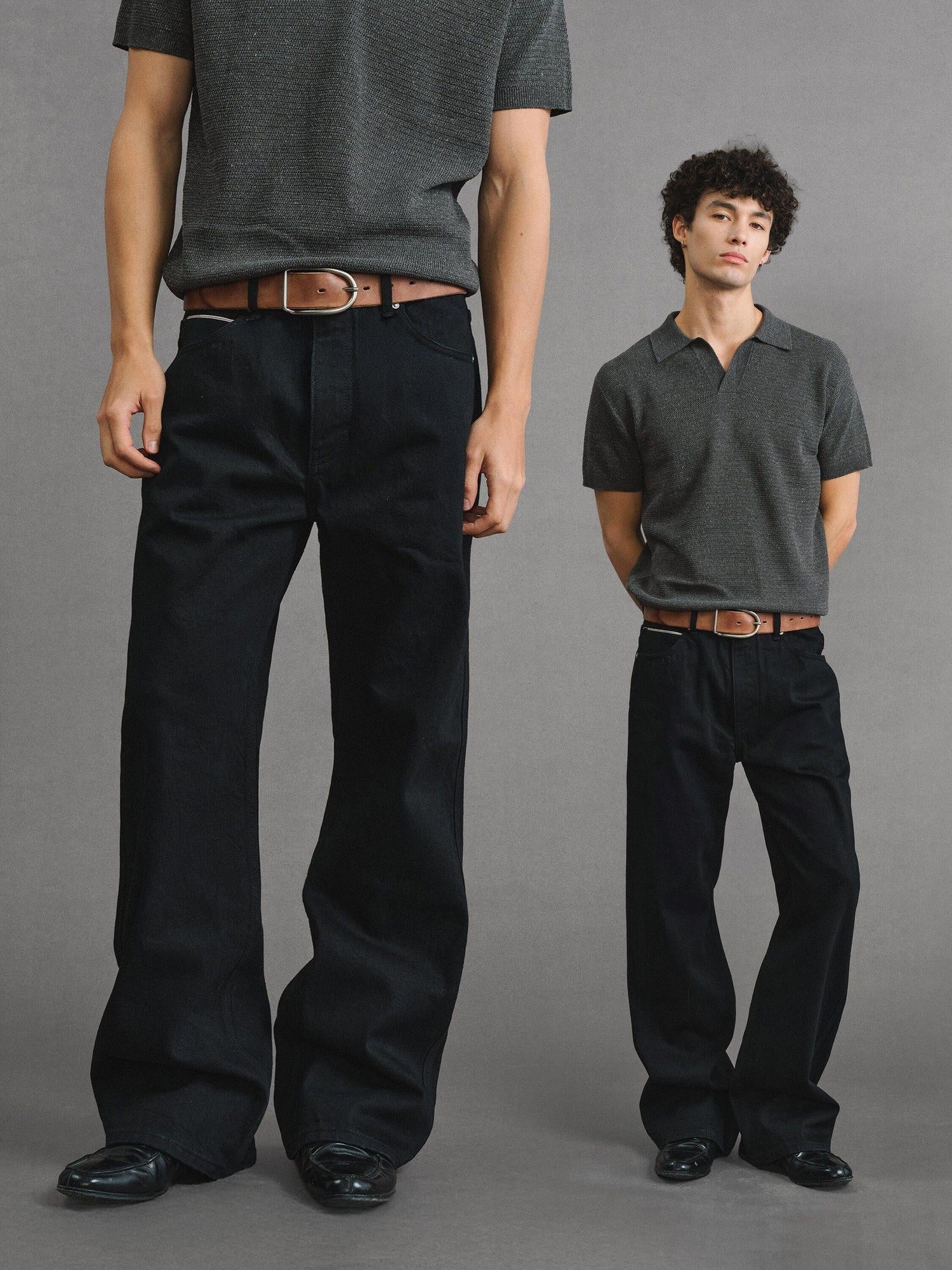 VLABMADE Shape Retention Washed Mid Rise Pocket Detail Men Black Denim Straight-Leg Jeans