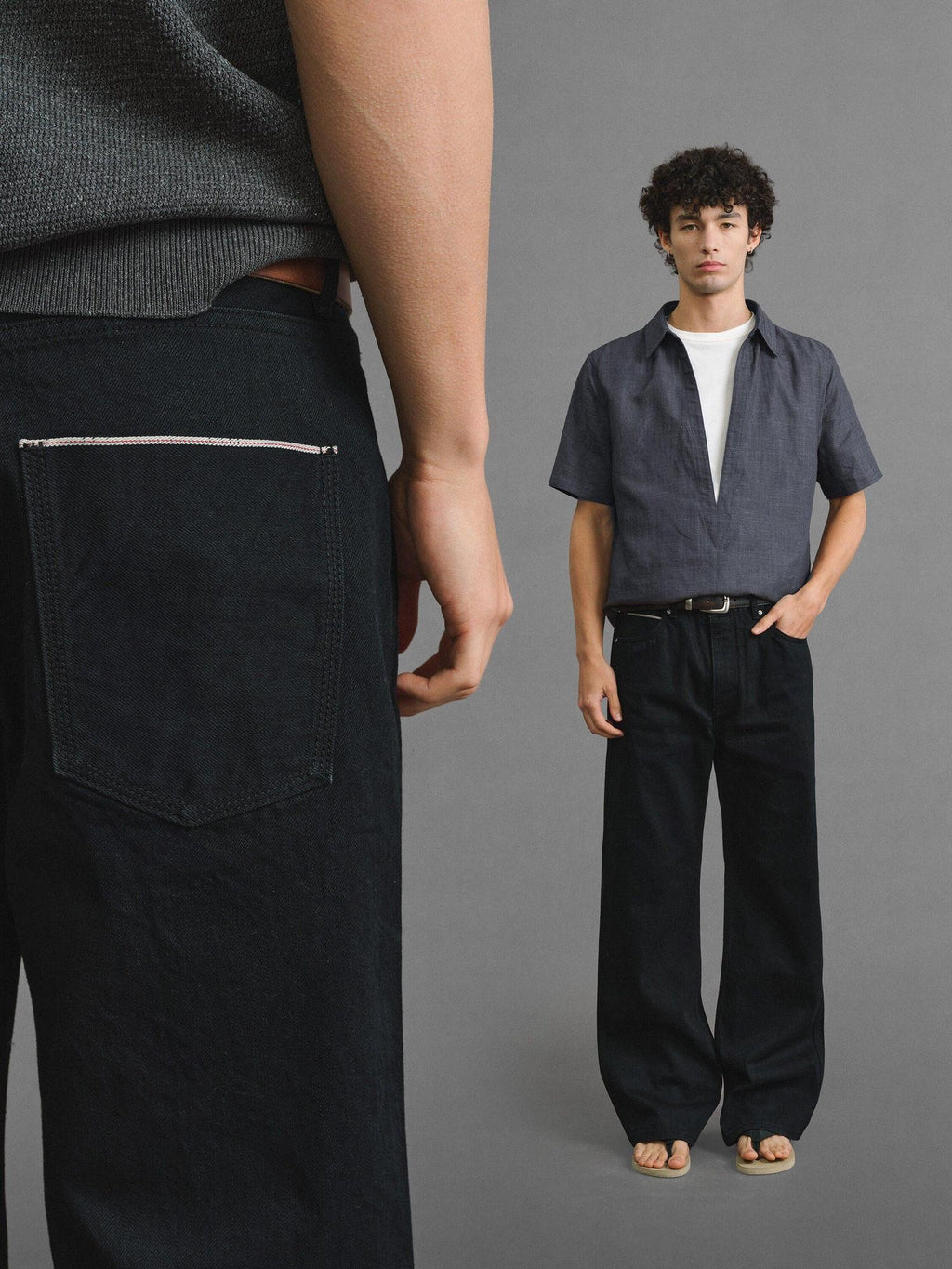 VLABMADE Shape Retention Washed Mid Rise Pocket Detail Men Black Denim Straight-Leg Jeans