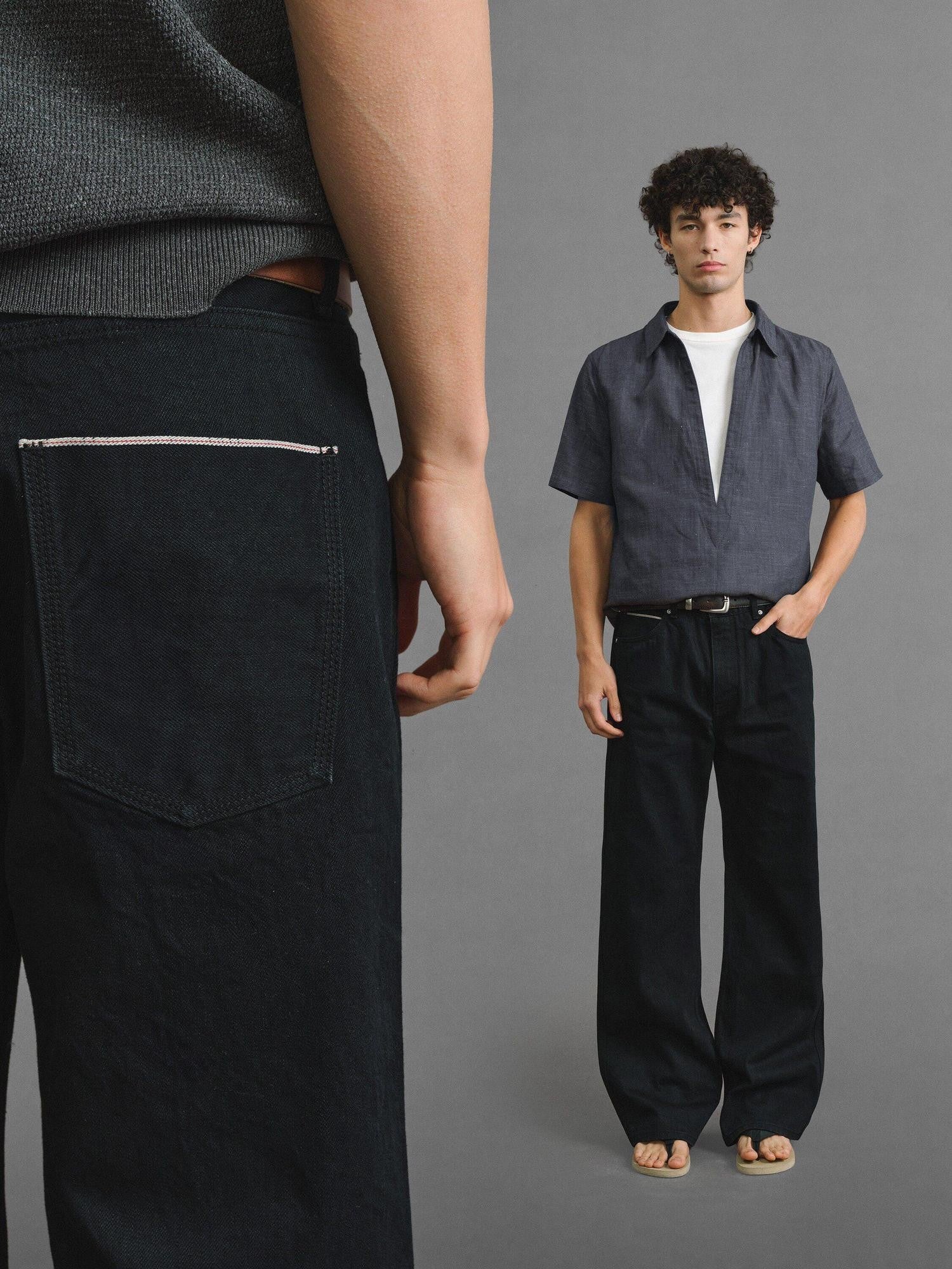 VLABMADE Shape Retention Washed Mid Rise Pocket Detail Men Black Denim Straight-Leg Jeans