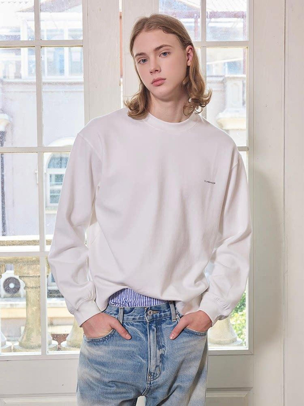 VLABMADE Soft Breathable 100% Cotton Logo Print Loose Fit Crewneck Men Casual Sweatshirts