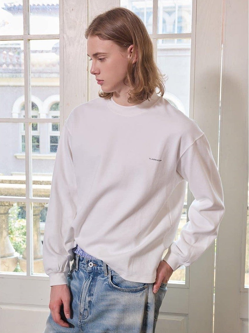 VLABMADE Soft Breathable 100% Cotton Logo Print Loose Fit Crewneck Men Casual Sweatshirts