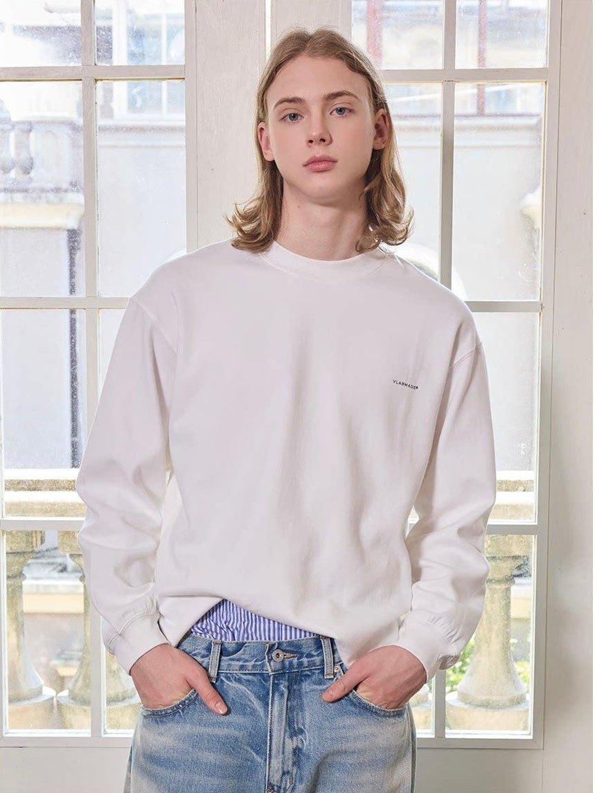 VLABMADE Soft Breathable 100% Cotton Logo Print Loose Fit Crewneck Men Casual Sweatshirts