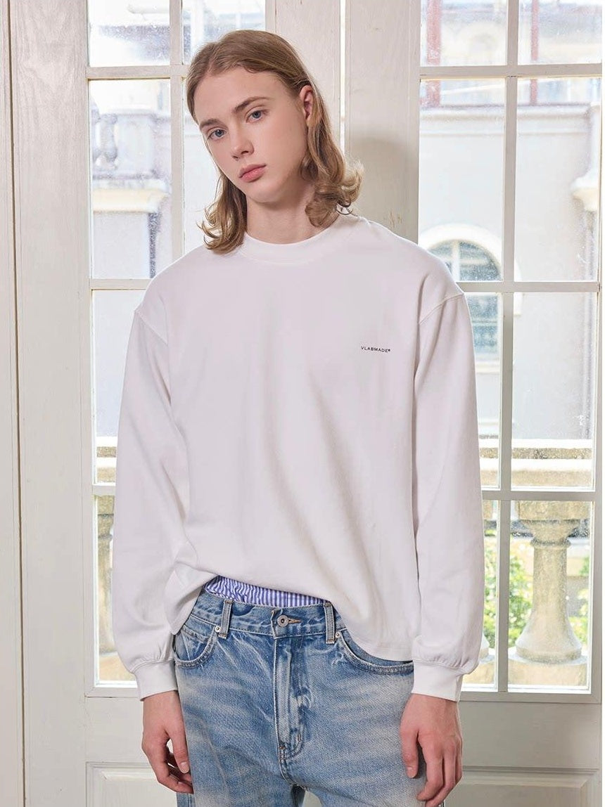 VLABMADE Soft Breathable 100% Cotton Logo Print Loose Fit Crewneck Men Casual Sweatshirts