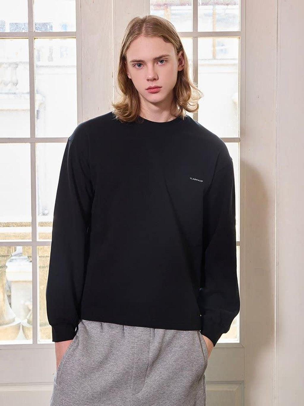 VLABMADE Soft Breathable 100% Cotton Logo Print Loose Fit Crewneck Men Casual Sweatshirts
