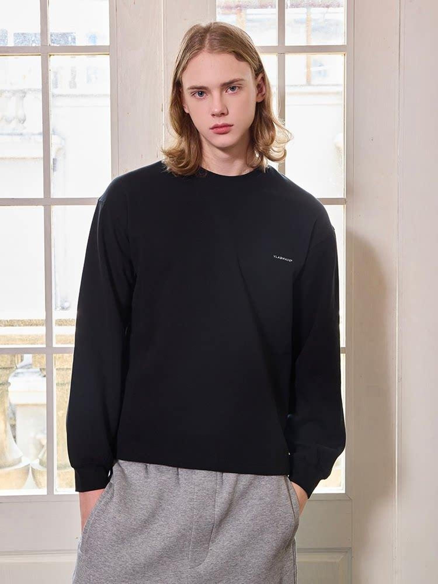 VLABMADE Soft Breathable 100% Cotton Logo Print Loose Fit Crewneck Men Casual Sweatshirts