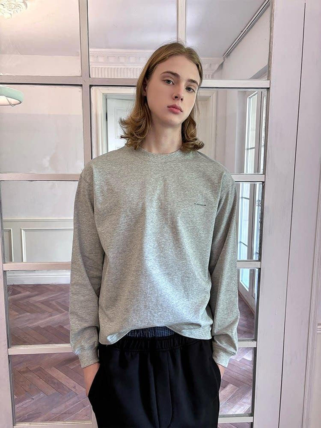 VLABMADE Soft Breathable 100% Cotton Logo Print Loose Fit Crewneck Men Casual Sweatshirts