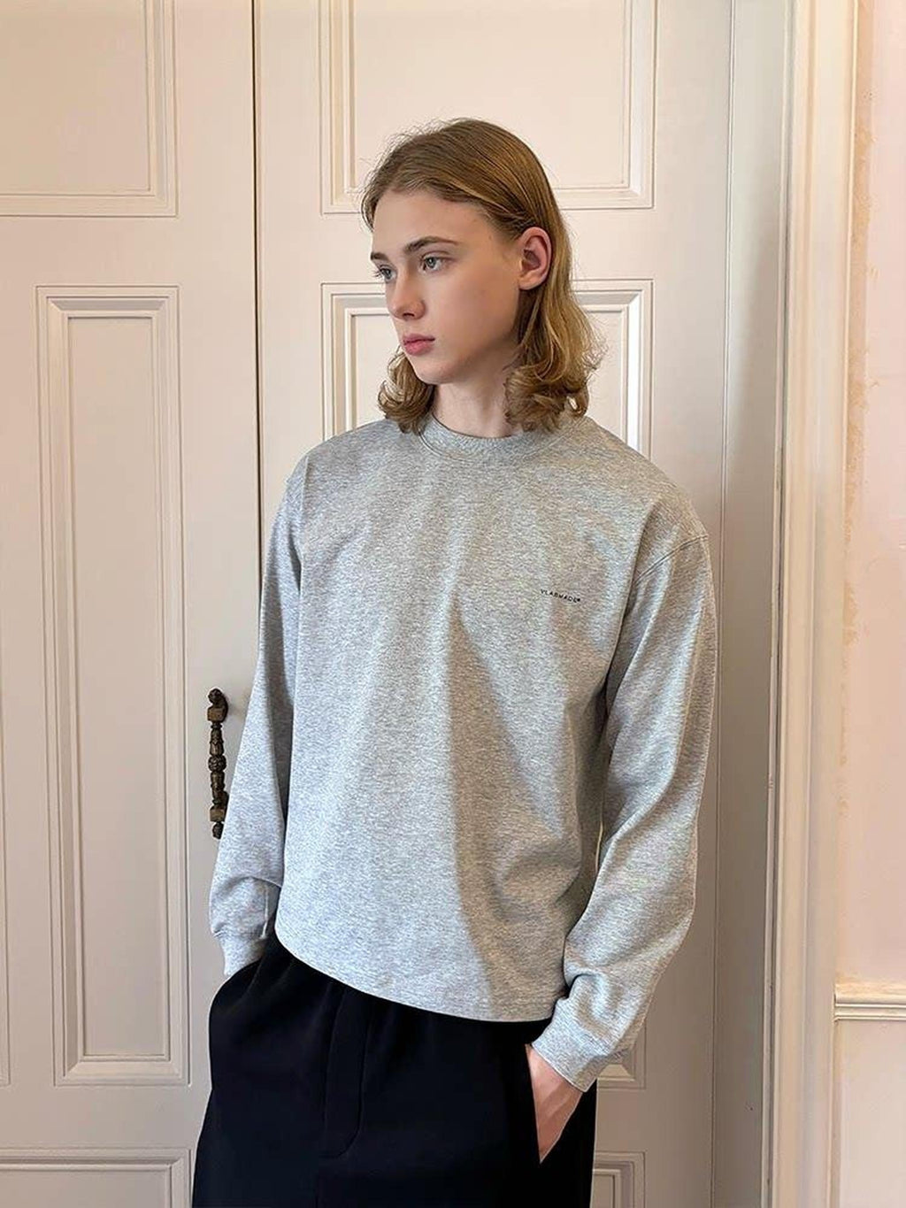 VLABMADE Soft Breathable 100% Cotton Logo Print Loose Fit Crewneck Men Casual Sweatshirts