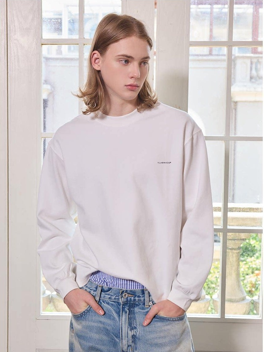 VLABMADE Soft Breathable 100% Cotton Logo Print Loose Fit Crewneck Men Casual Sweatshirts