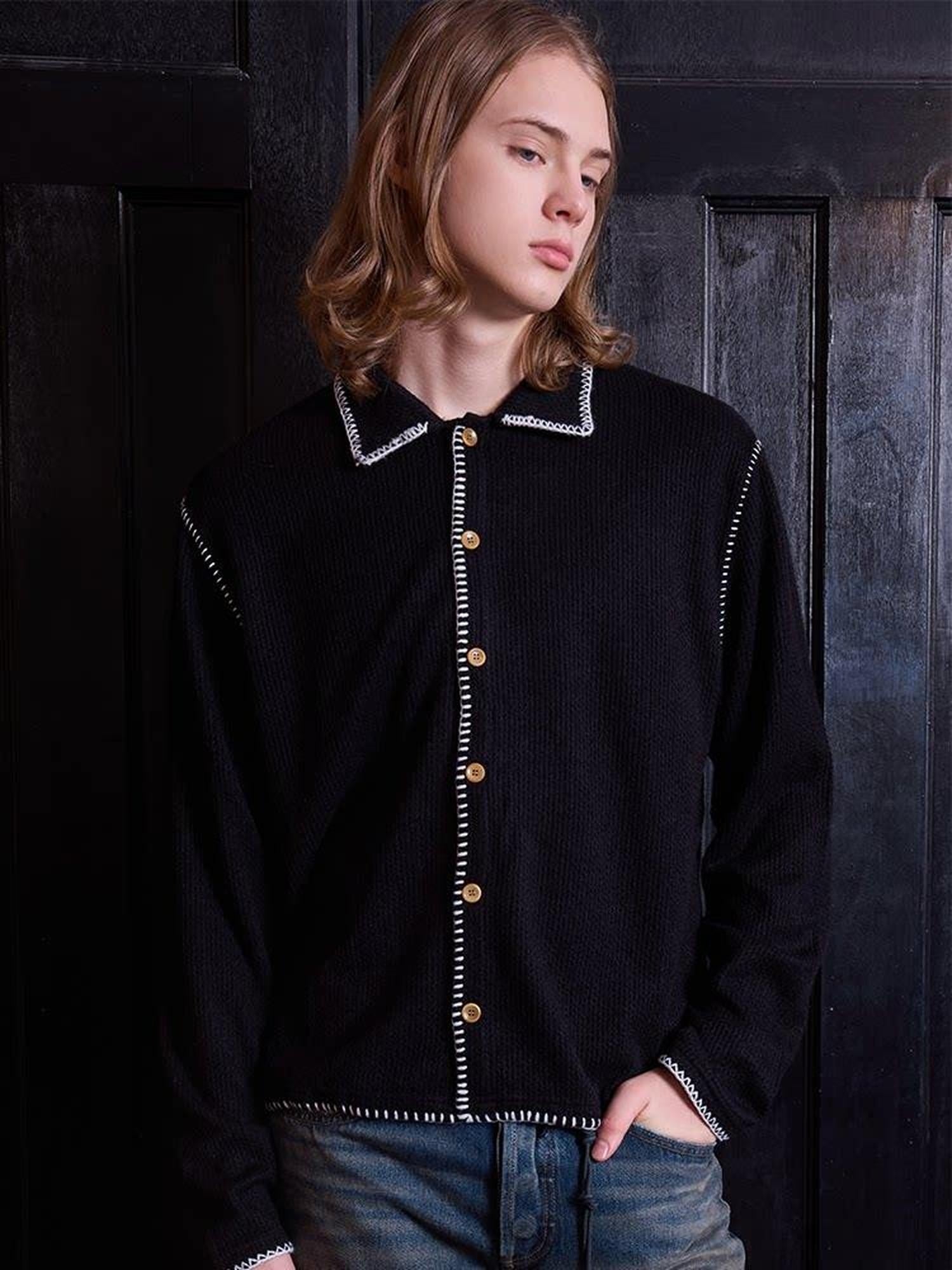 VLABMADE Soft Breathable Warm Loose Triangle Knit Lapel Button Men Solid Cardigans