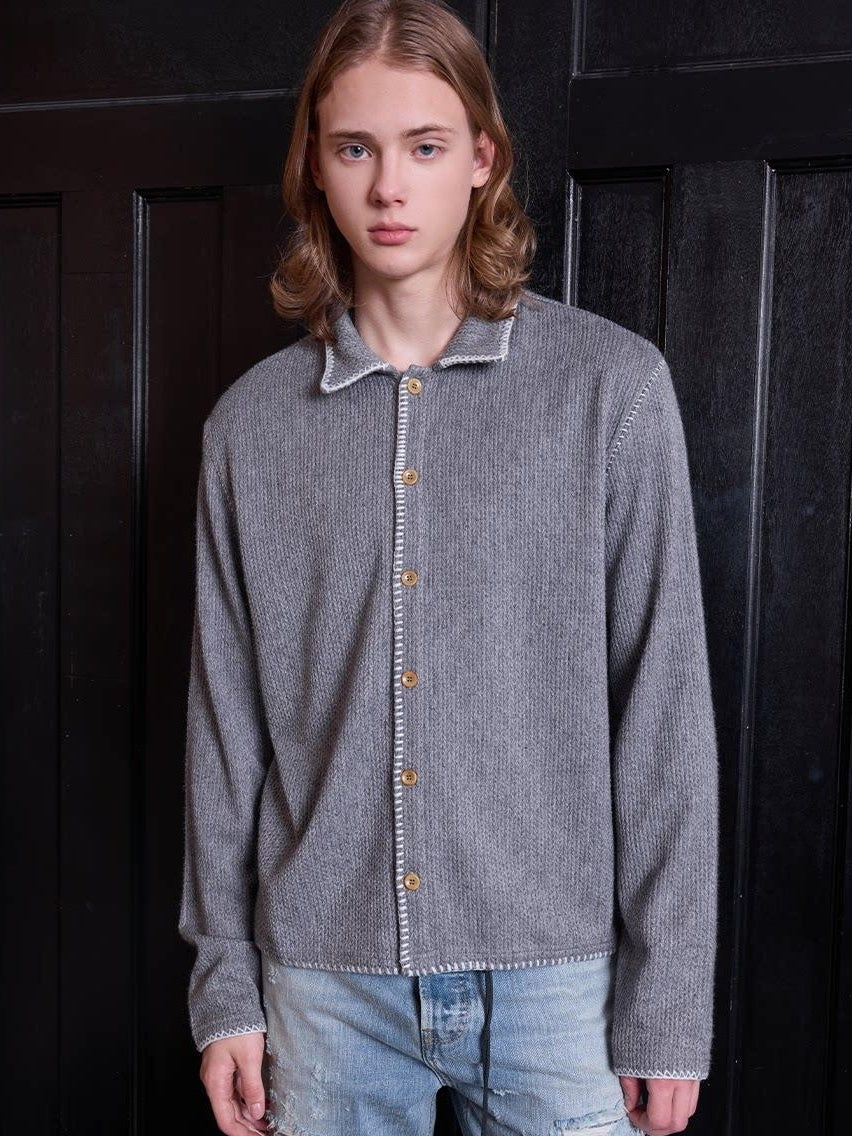 VLABMADE Soft Breathable Warm Loose Triangle Knit Lapel Button Men Solid Cardigans