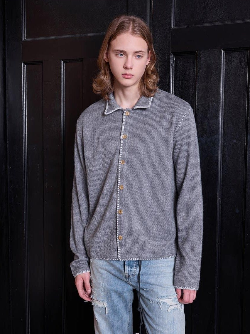 VLABMADE Soft Breathable Warm Loose Triangle Knit Lapel Button Men Solid Cardigans