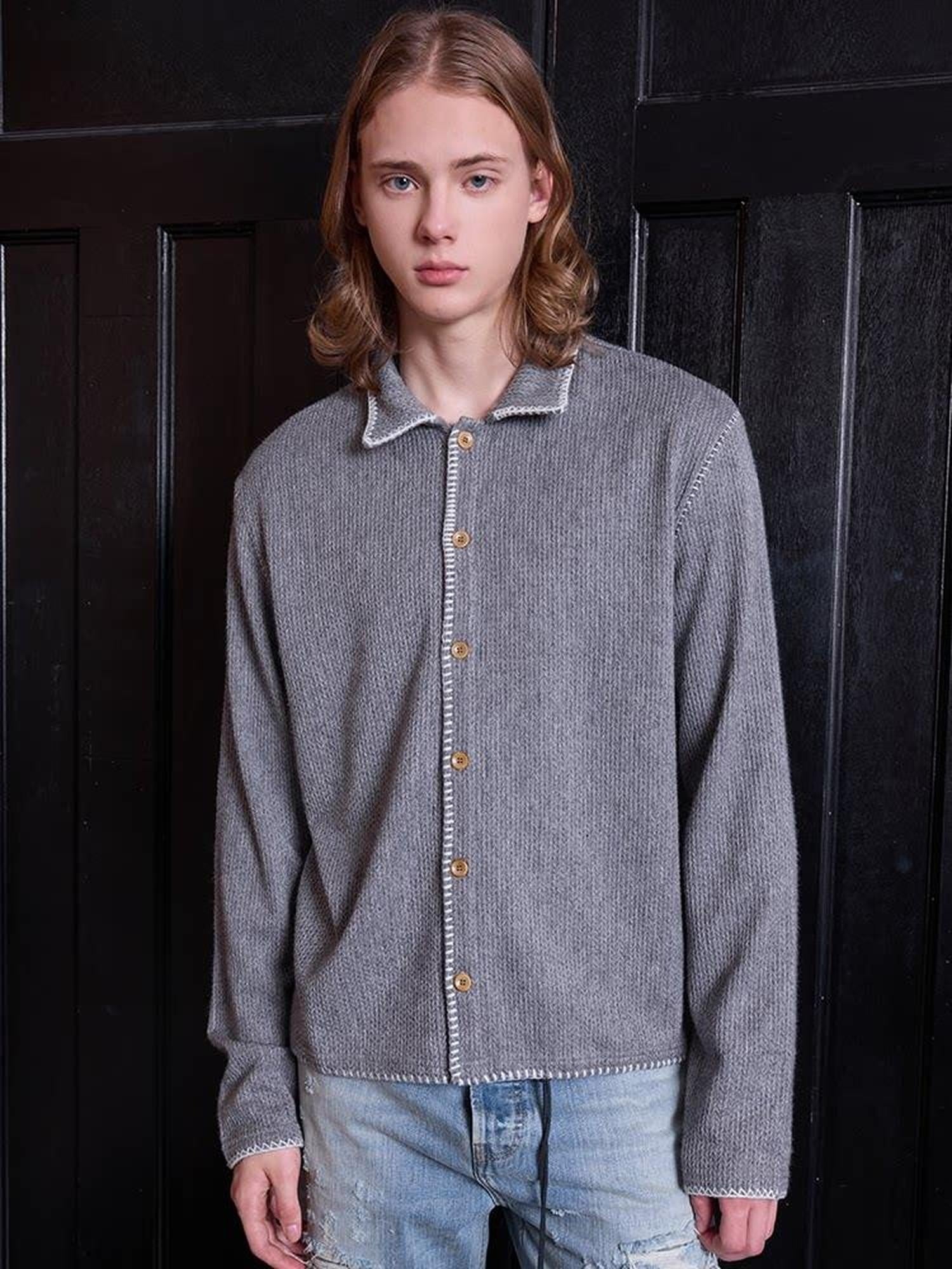 VLABMADE Soft Breathable Warm Loose Triangle Knit Lapel Button Men Solid Cardigans