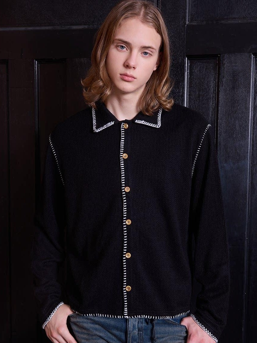 VLABMADE Soft Breathable Warm Loose Triangle Knit Lapel Button Men Solid Cardigans