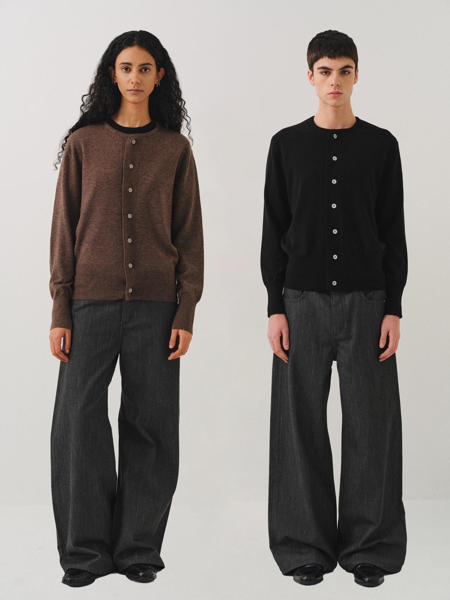 VLABMADE Soft Handstitched Slim Cropped Round Neck Unisex Wool Blend Button Cardigans
