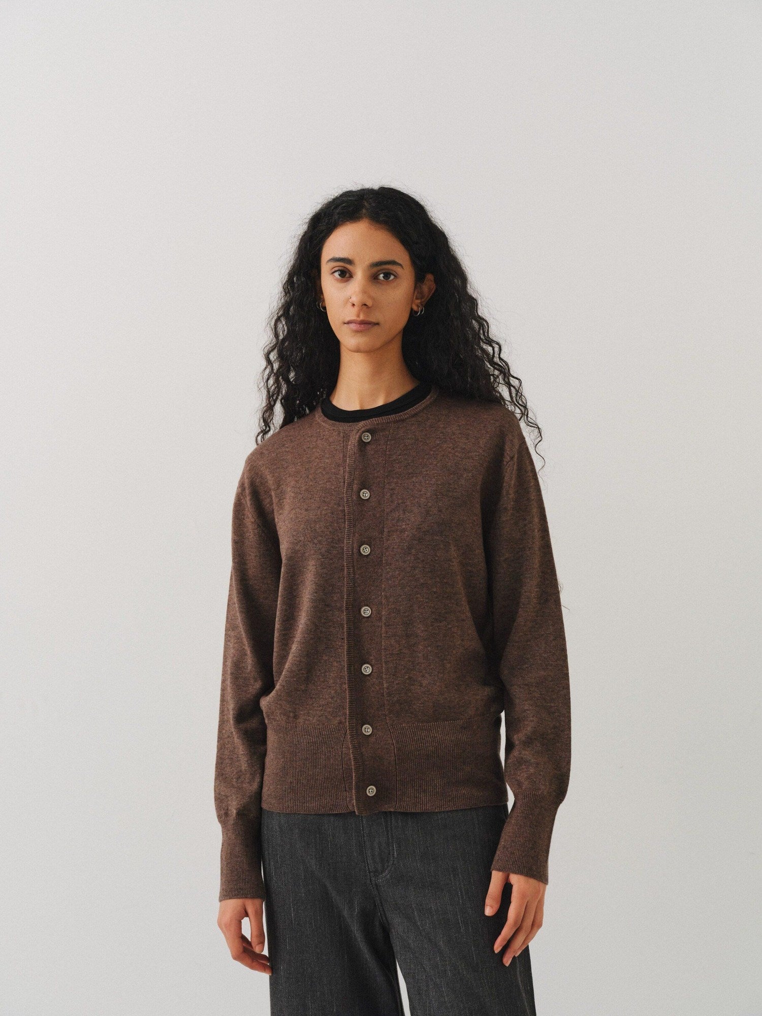 VLABMADE Soft Handstitched Slim Cropped Round Neck Unisex Wool Blend Button Cardigans
