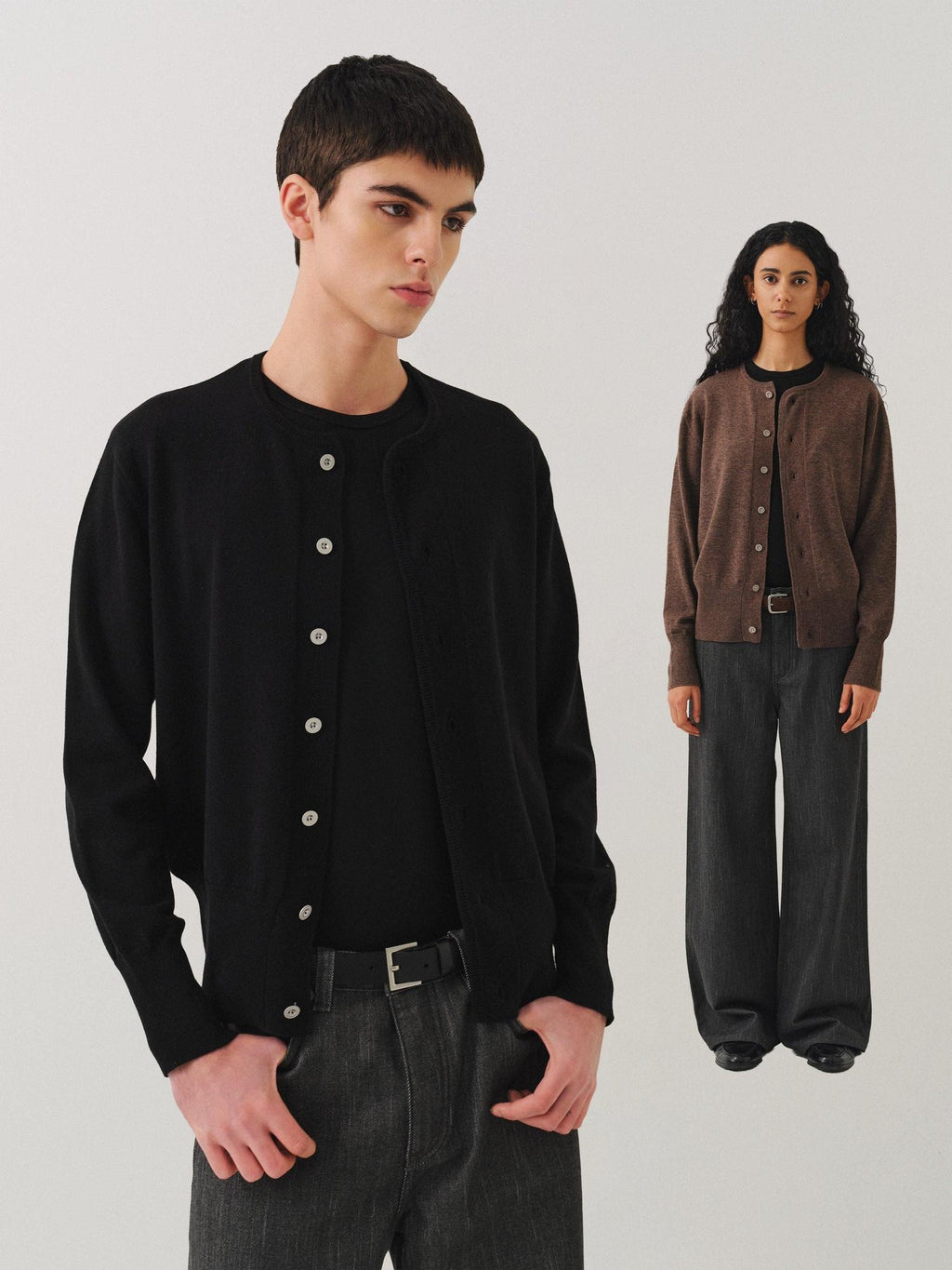 VLABMADE Soft Handstitched Slim Cropped Round Neck Unisex Wool Blend Button Cardigans