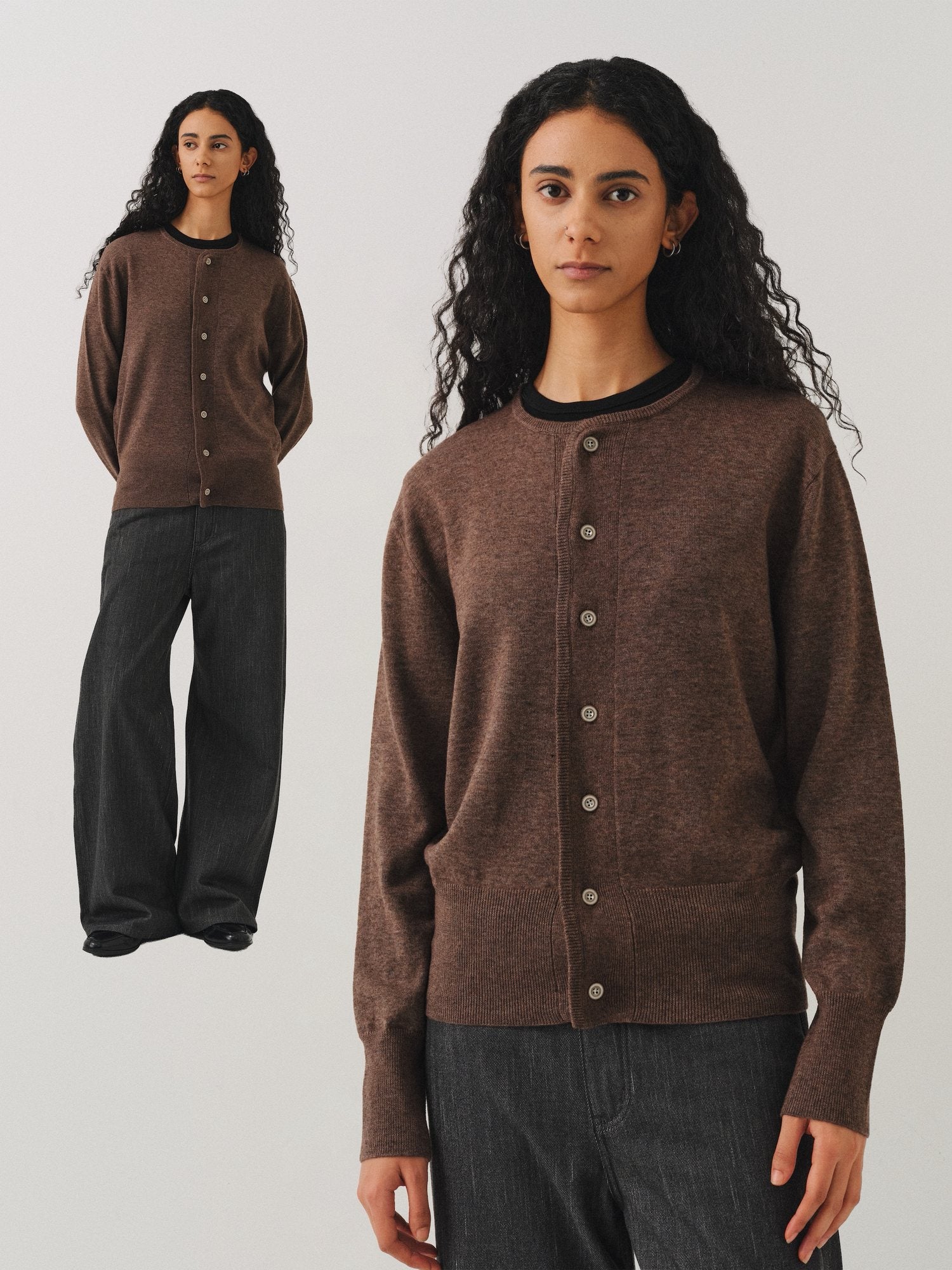 VLABMADE Soft Handstitched Slim Cropped Round Neck Unisex Wool Blend Button Cardigans