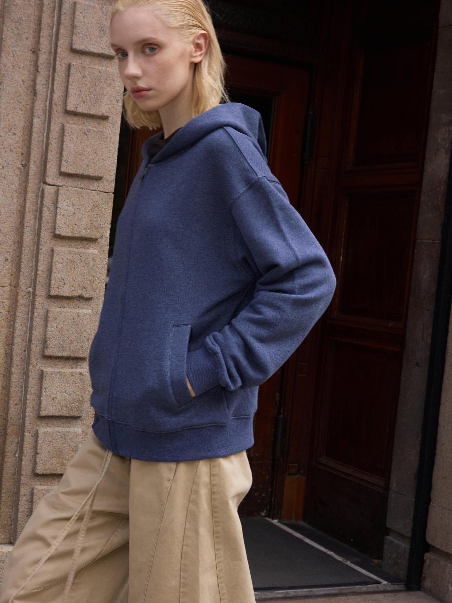 VLABMADE Soft Slub Cotton Blend Relaxed Hooded Unisex Casual Zip Hoodies