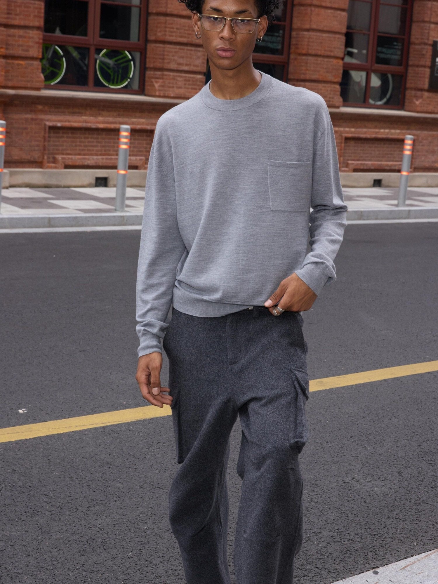 VLABMADE Soft Wool Blend Knit Loose Fit Cropped Unisex Streetwear Crewneck Sweatshirts
