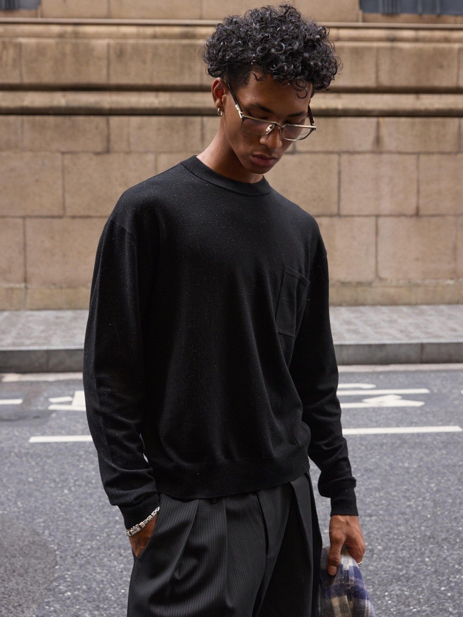 VLABMADE Soft Wool Blend Knit Loose Fit Cropped Unisex Streetwear Crewneck Sweatshirts