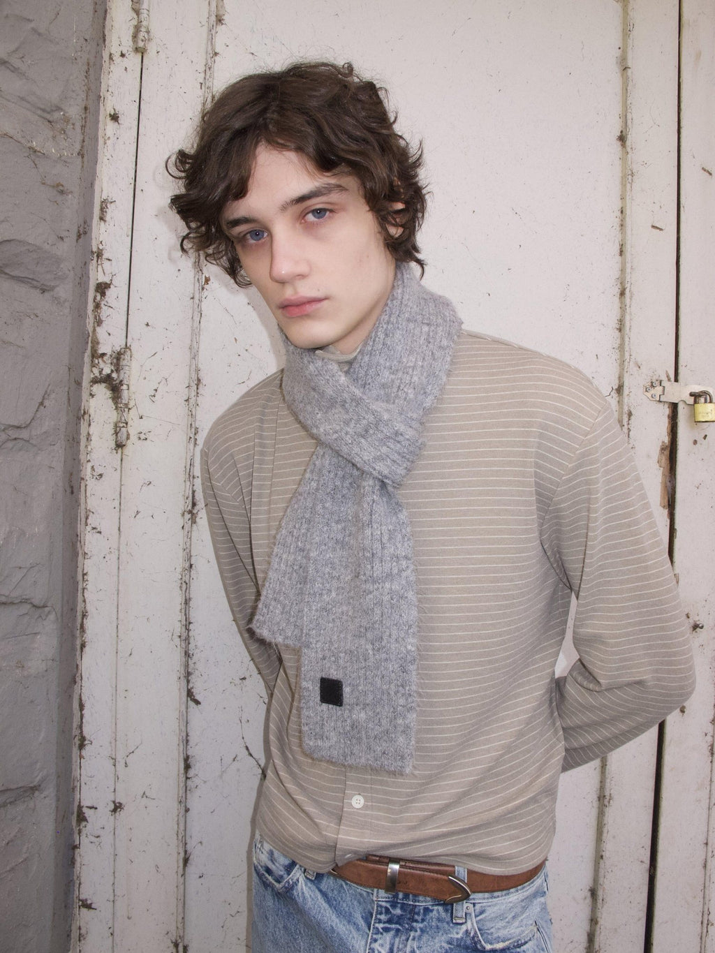 VLABMADE Soft Wool Blend Striped Cropped Cardigan Relaxed Unisex Long Sleeve Shirts