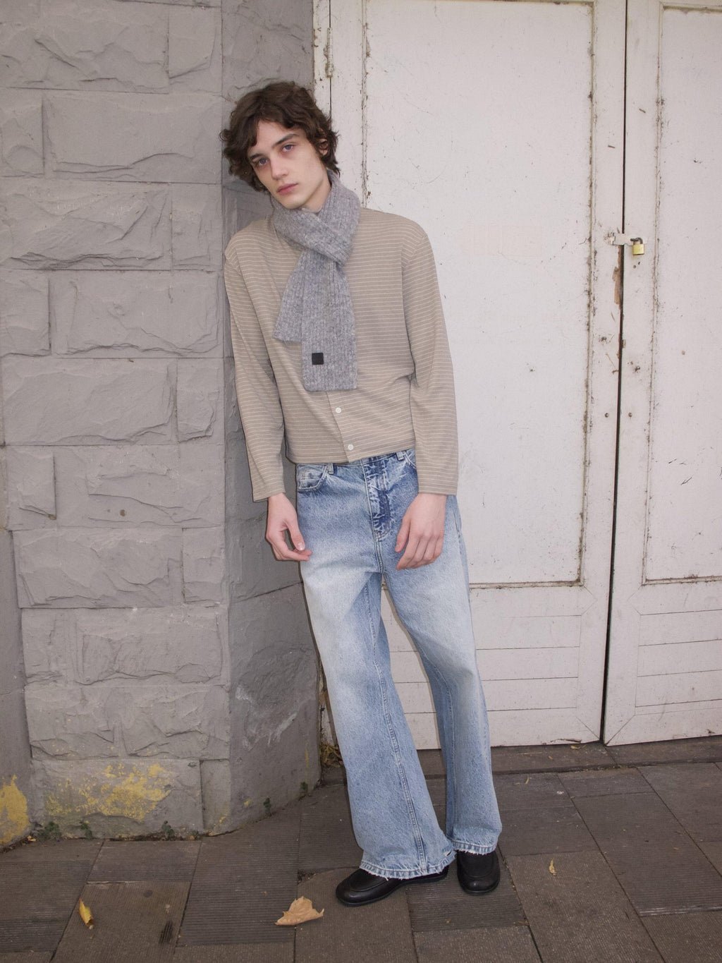 VLABMADE Soft Wool Blend Striped Cropped Cardigan Relaxed Unisex Long Sleeve Shirts