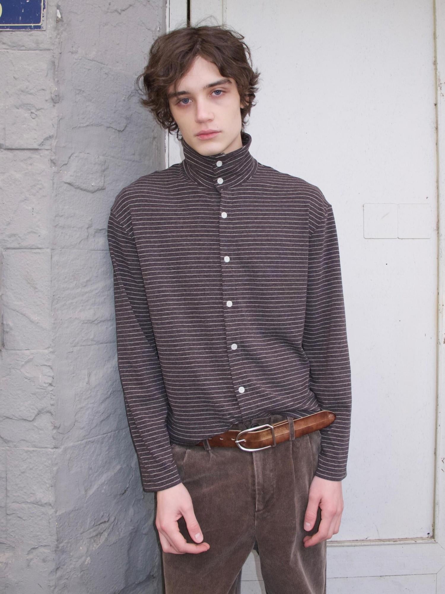 VLABMADE Soft Wool Blend Striped Cropped Cardigan Relaxed Unisex Long Sleeve Shirts