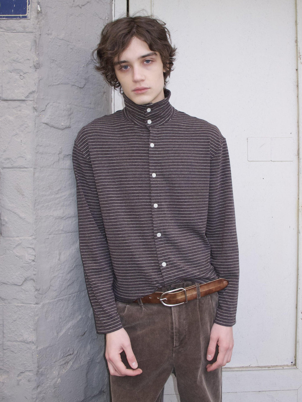 VLABMADE Soft Wool Blend Striped Cropped Cardigan Relaxed Unisex Long Sleeve Shirts