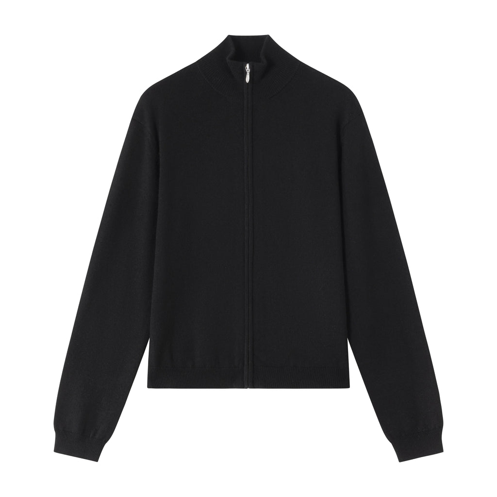 VLABMADE_Soft_Wool_Blend_Zip_Front_Slim_Fit_Stand_Collar_Unisex_Black_Knit_Cardigans_MISSTT