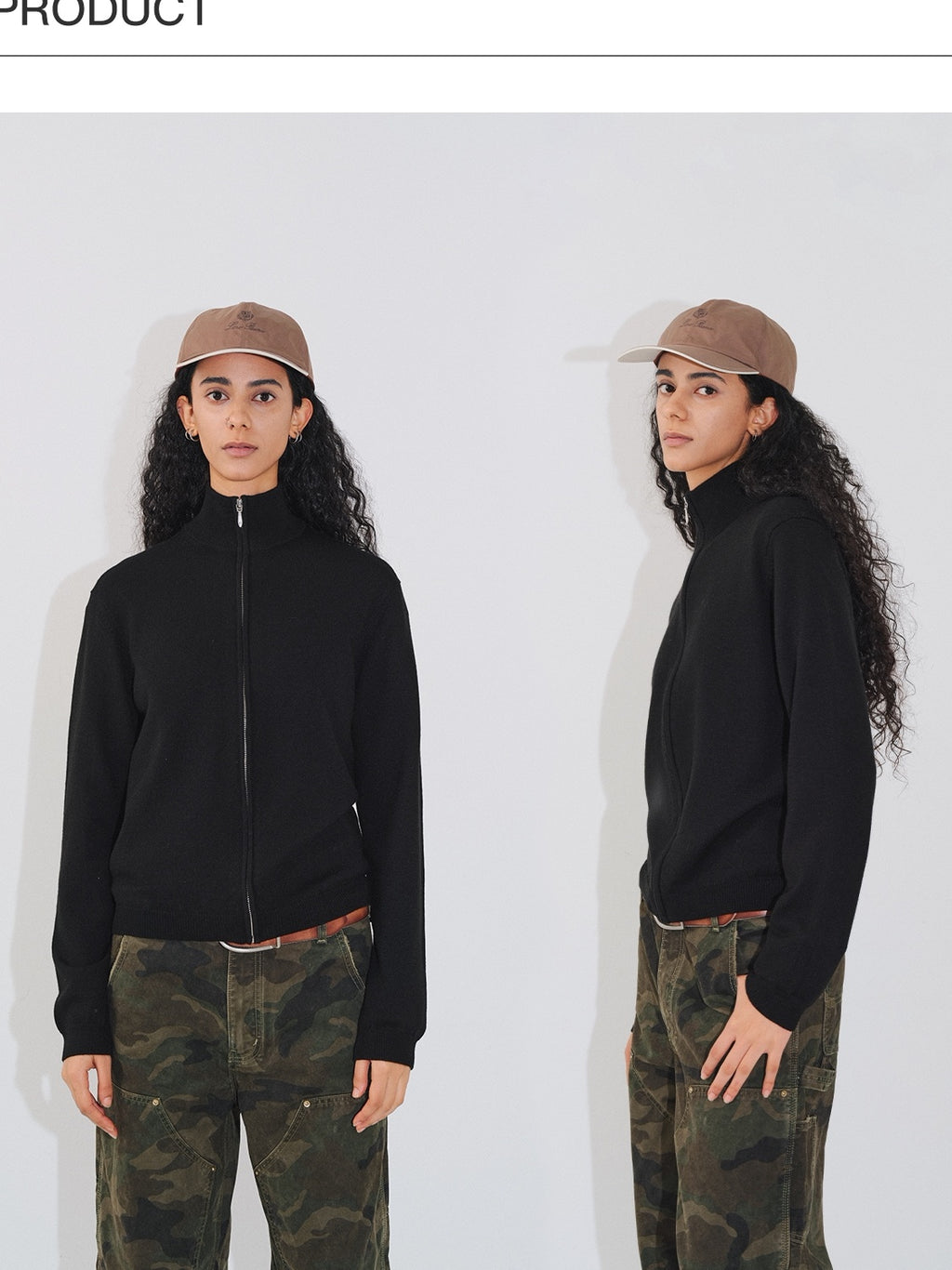 VLABMADE Soft Wool Blend Zip Front Slim Fit Stand Collar Unisex Black Knit Cardigans