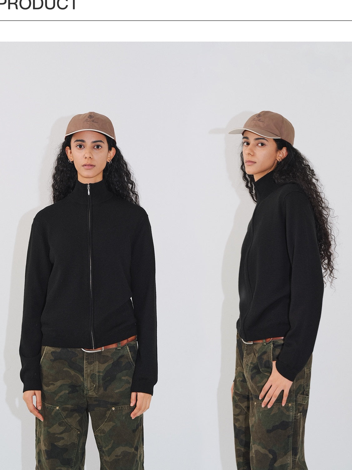 VLABMADE Soft Wool Blend Zip Front Slim Fit Stand Collar Unisex Black Knit Cardigans