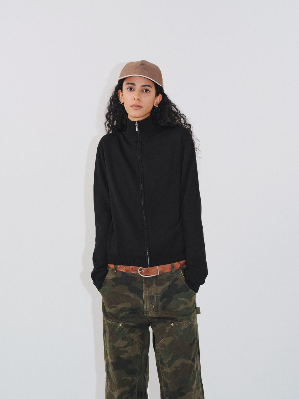 VLABMADE Soft Wool Blend Zip Front Slim Fit Stand Collar Unisex Black Knit Cardigans