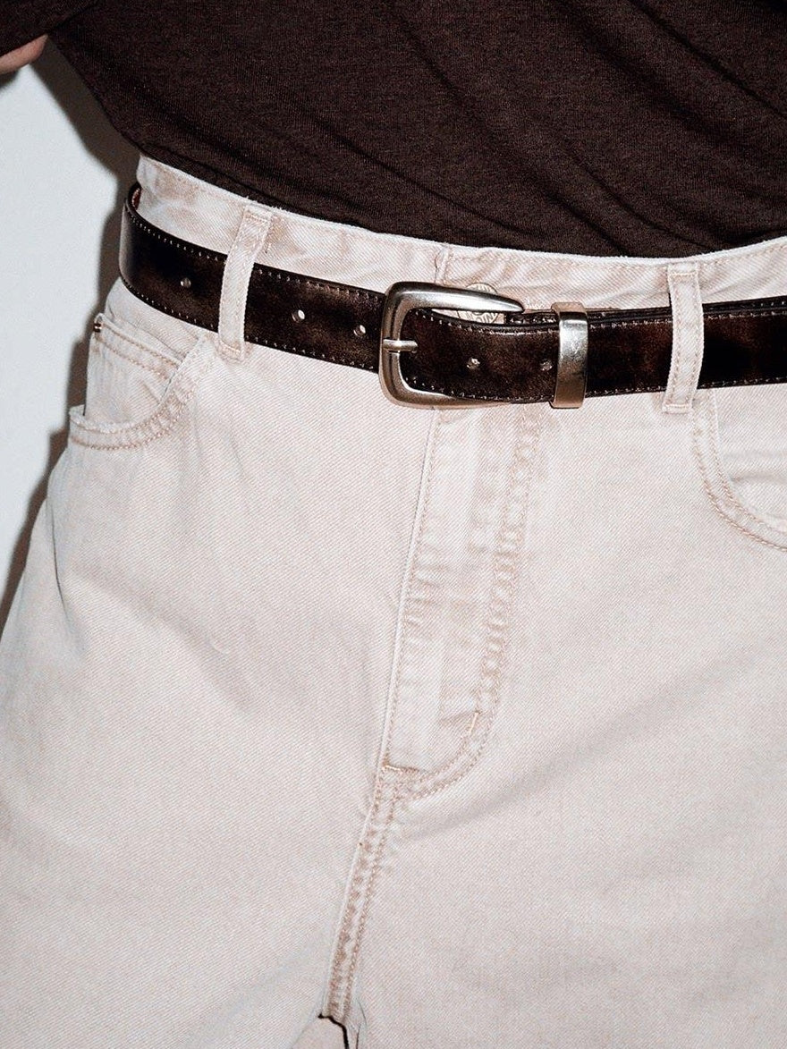 VLABMADE Top Grain Leather Elegant Gloss Pin Buckle Mens Vintage Leather Belts